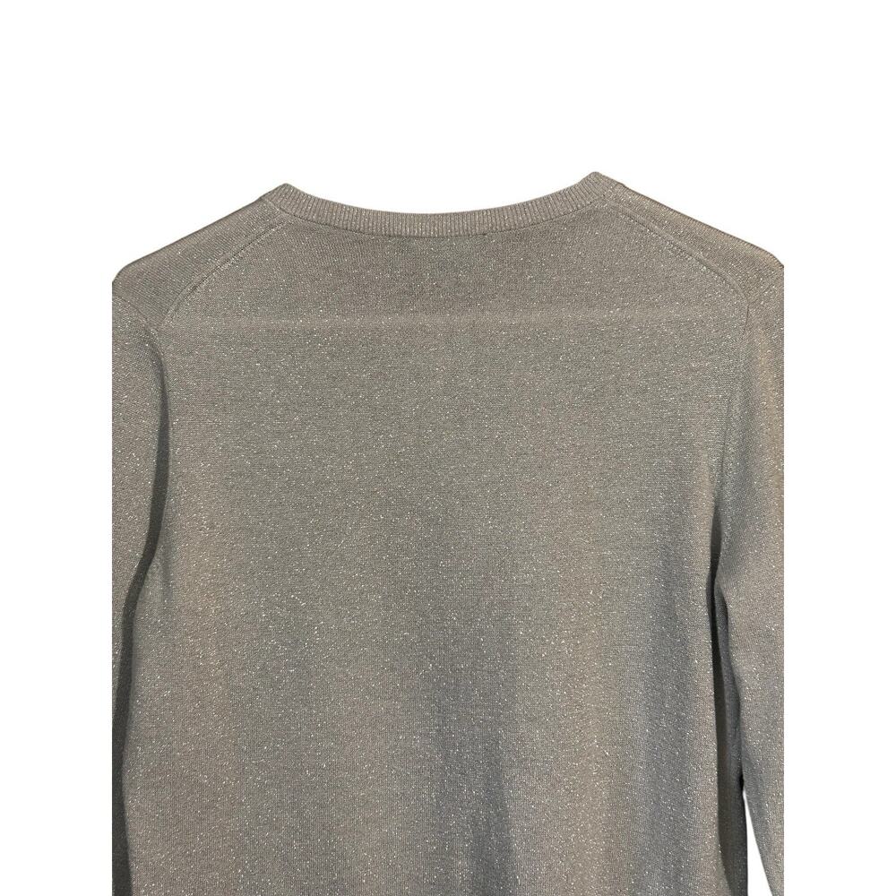 ANN TAYLOR Women’s Silver Metallic Sparkly Shimmery Crewneck Cardigan Size Large - Picture 5 of 9